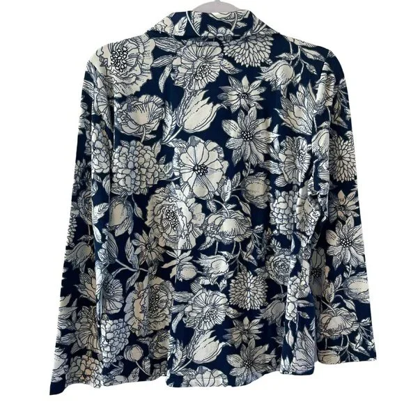NWT Talbots Pull over Lightweight Jacket/ Top Navy White Floral LP Snap collar - Picture 2 of 7